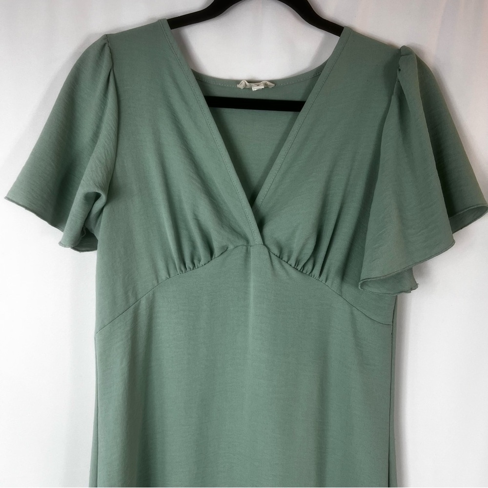 See You Monday Midi Dress  mint green, V-neck A-Line Stretchy Flared Sleeve Sz:M - Picture 4 of 15